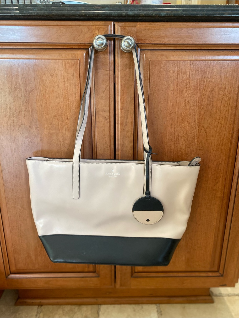 kate spade Colorblock Leather Tote in Cream and Black